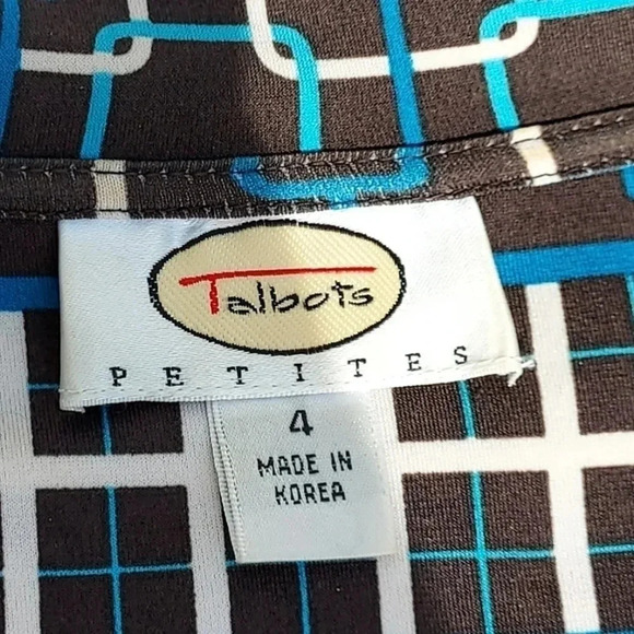Talbots Petites Geometric Belted Dress Size 4 Blue/ Brown/ White/Turqouise - Picture 12 of 12